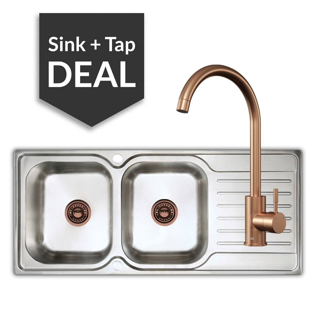 Premium Stainless Steel 2 Bowl Sink & Varone Copper Tap Pack