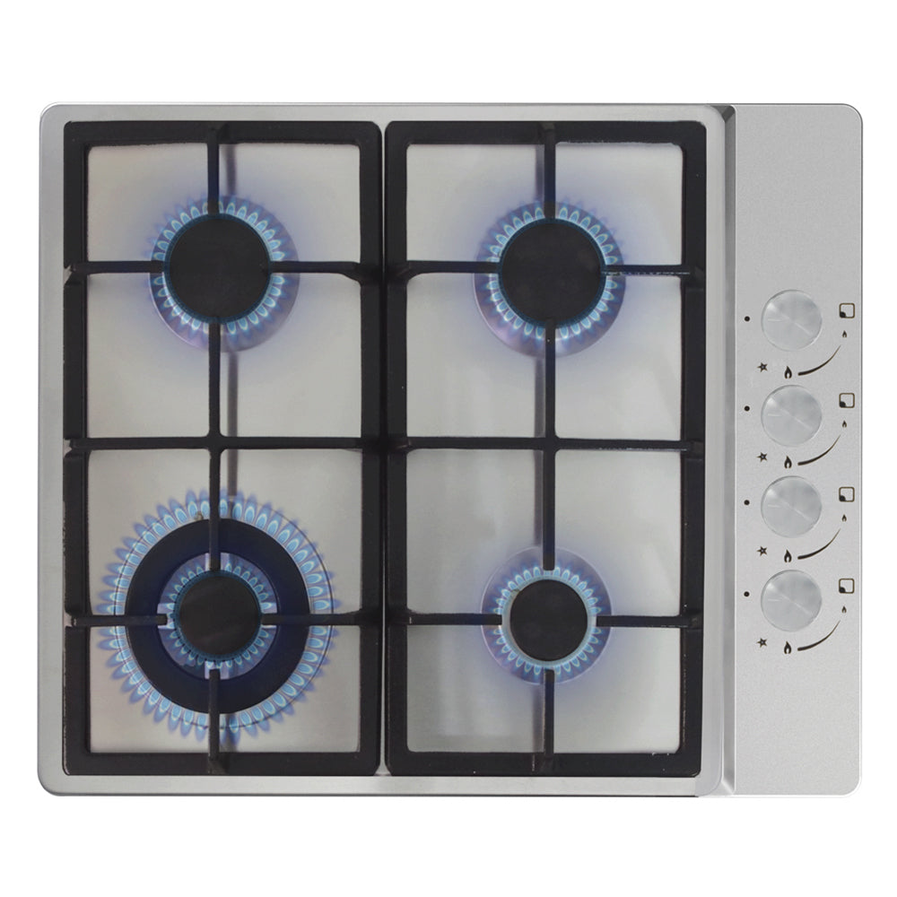 BEKIA 60cm Stainless 4 Burner Nat Gas Hob Cast Iron Pan Stands