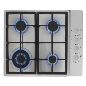 BEKIA 60cm Stainless 4 Burner Nat Gas Hob Cast Iron Pan Stands