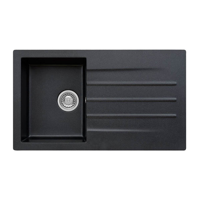 Reginox VALENCE Single Bowl & Drainer Black Granite Sink - 860mm Wide