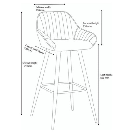 AURORA-Velluto-Velvet-Bar-Stool-Grey-Dimensions