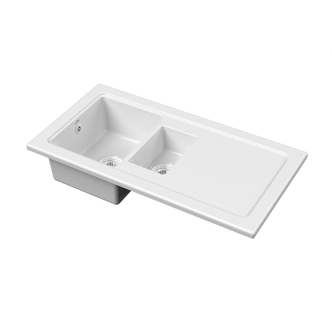 Reginox 1.5 Bowl Smooth Drainer White Ceramic Sink - 1000mm Wide