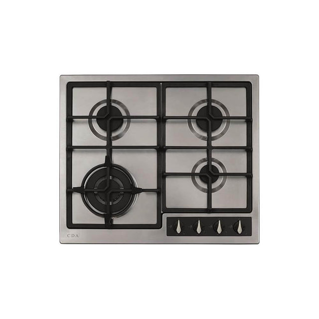 CDA HG6351SS 58cm 4 Ring Gas Hob, Cast Iron Supports, Stainless Steel