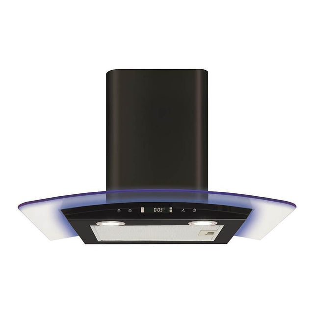 CDA EKP60BL 60cm Curved Glass Extractor with LED Edge Lighting, Black, 3 Speed