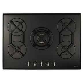 CDA HVG721BL 70cm 5 Ring Gas-on-Glass Hob, Cast Iron Supports, Black