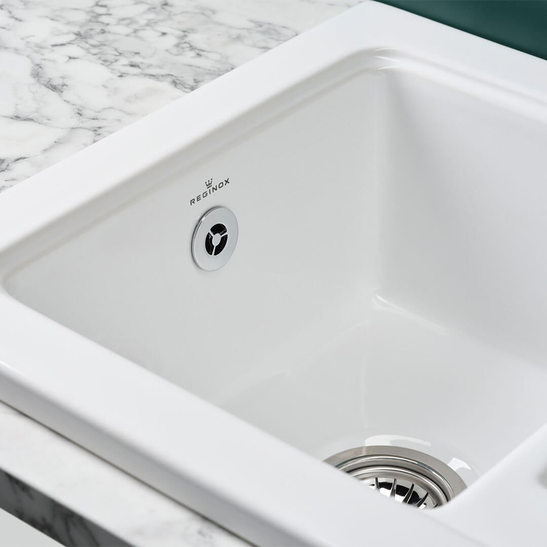 Reginox 1.5 Bowl Smooth Drainer White Ceramic Sink - 1000mm Wide