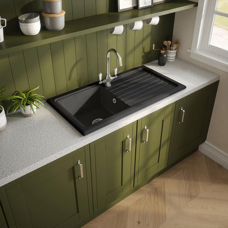 Reginox Single Bowl Black Ceramic Sink - 1000mm Wide