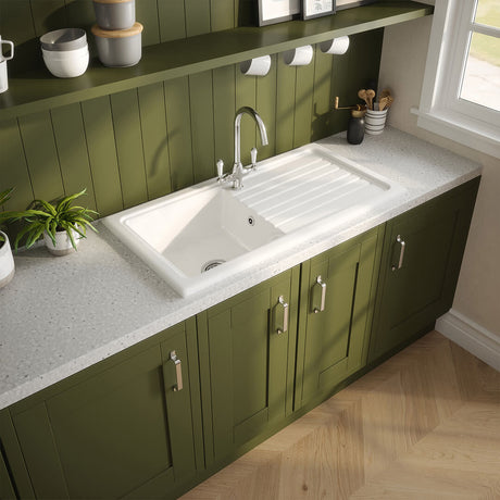 Reginox Single Bowl White Ceramic Sink - 1000mm Wide