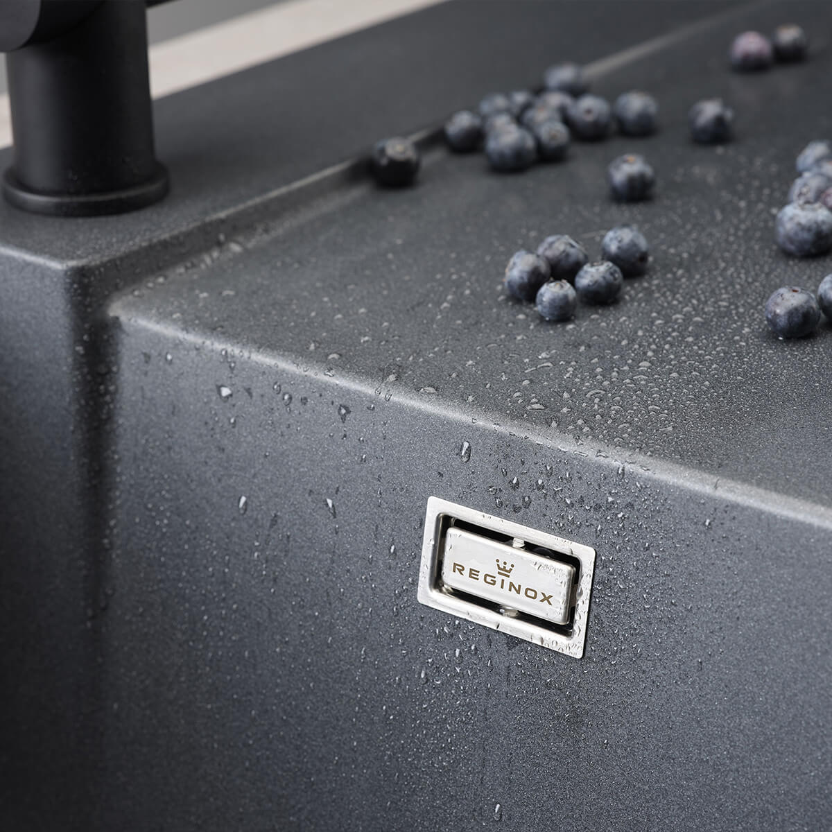 Reginox AMSTERDAM Single Bowl & Drainer Black Granite Sink - 860mm Wide