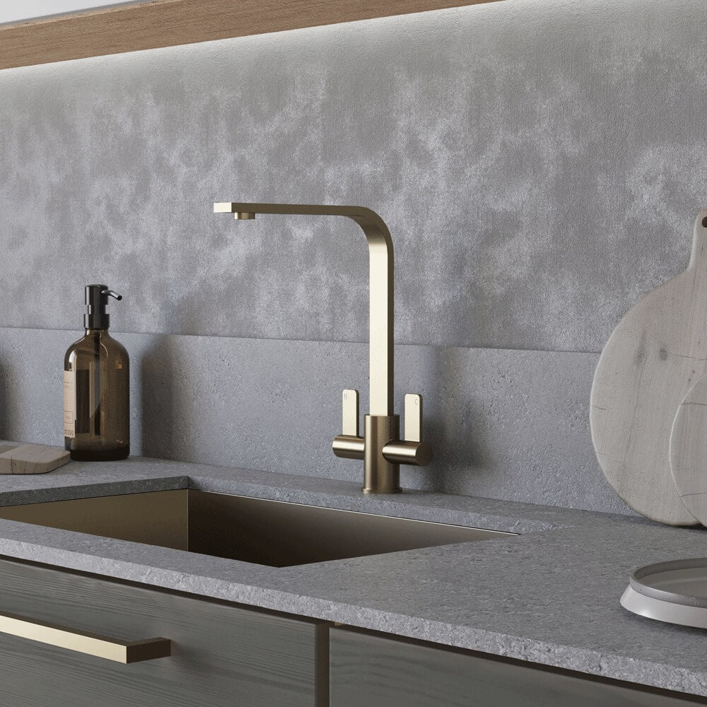AURORA Blade Twin Lever Monobloc Tap - Brushed Steel
