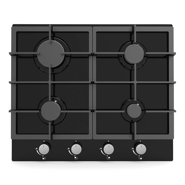 BEKIA 60cm Black Glass 4 Burner Nat Gas Hob