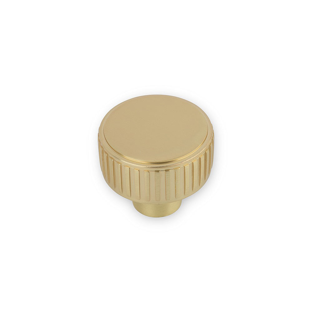 AURORA Round Side Reeded Knob - 35mm Diameter - Satin Brass (HB12-287)