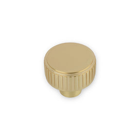 AURORA Round Side Reeded Knob - 35mm Diameter - Satin Brass (HB12-287)
