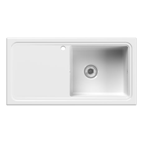 Reginox Single Bowl Smooth Drainer White Ceramic Sink - 1000mm Wide