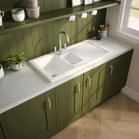 Reginox 1.5 Bowl Smooth Drainer White Ceramic Sink - 1000mm Wide
