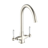 BELMONT White Ceramic Lever Swan Neck Tap - Brushed Nickel