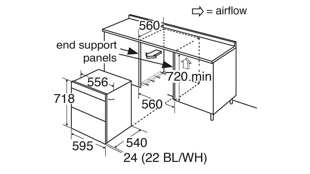 Image showing support rails with fixings into the sides of the cabinets and end support panels on either side.