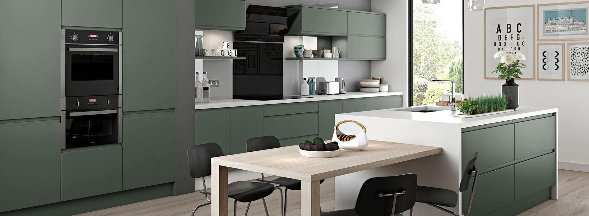 Tall Appliance Housing in Moss Green Kitchen