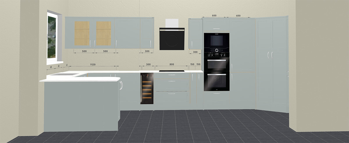 Light Blue Shaker Kitchen designed on the Better Kitchen 3D Online Kitchen Planner 