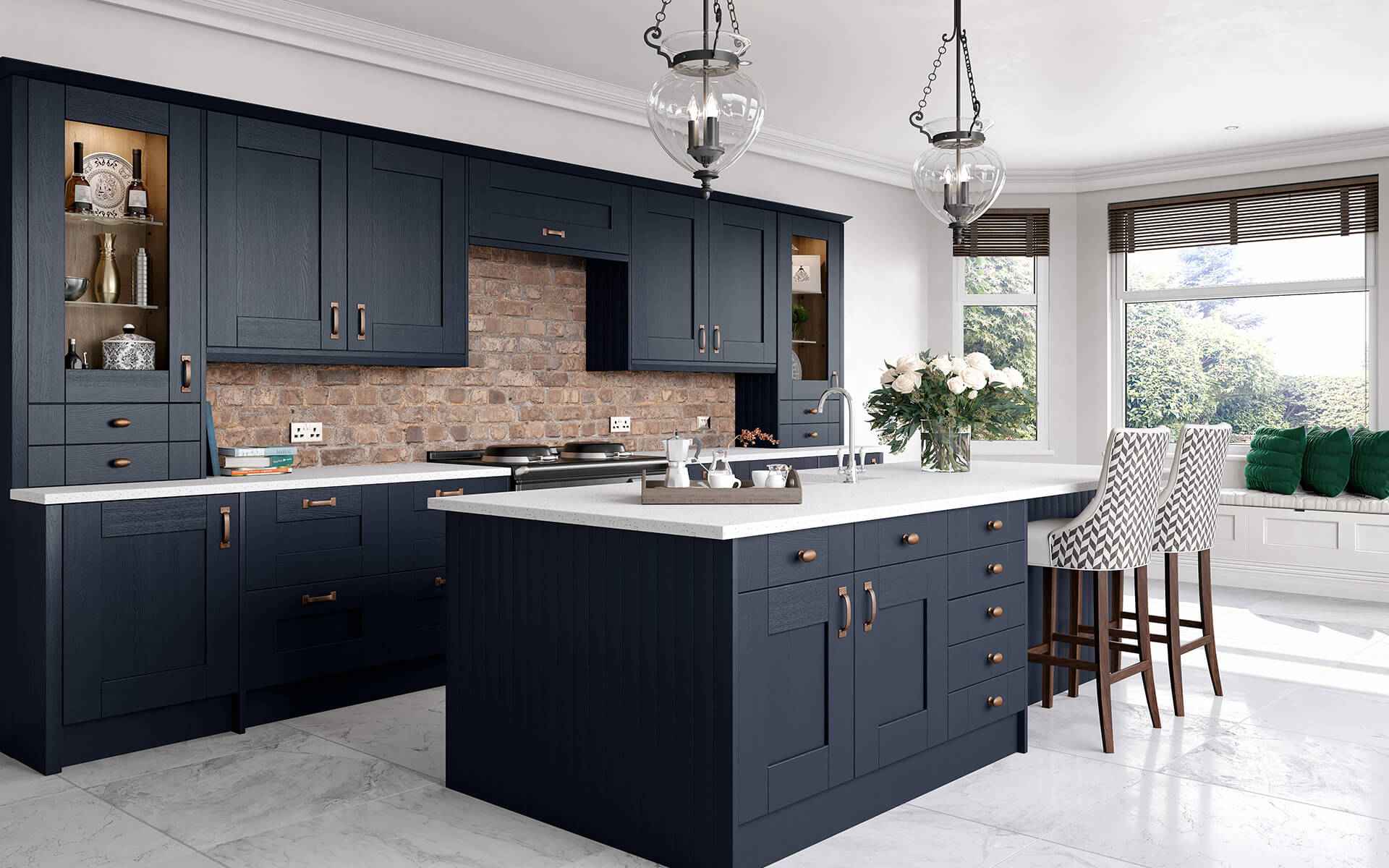 Open Plan Lynton Indigo Kitchen with Island Seating from Better Kitchens