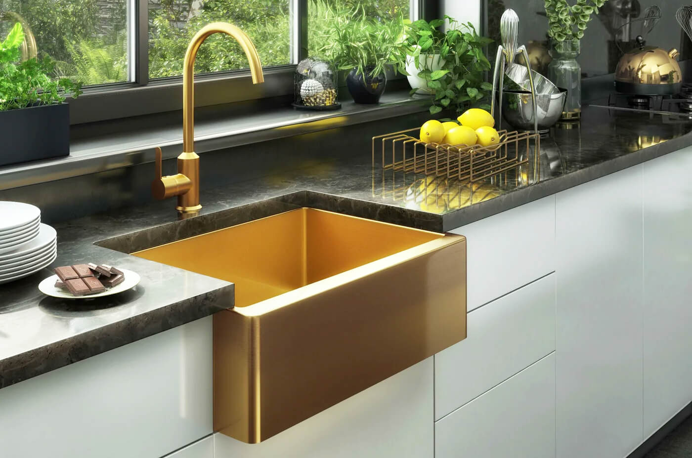 Gold Belfast Sink With Single Door Belfast Sink Base Unit - Better Kitchens