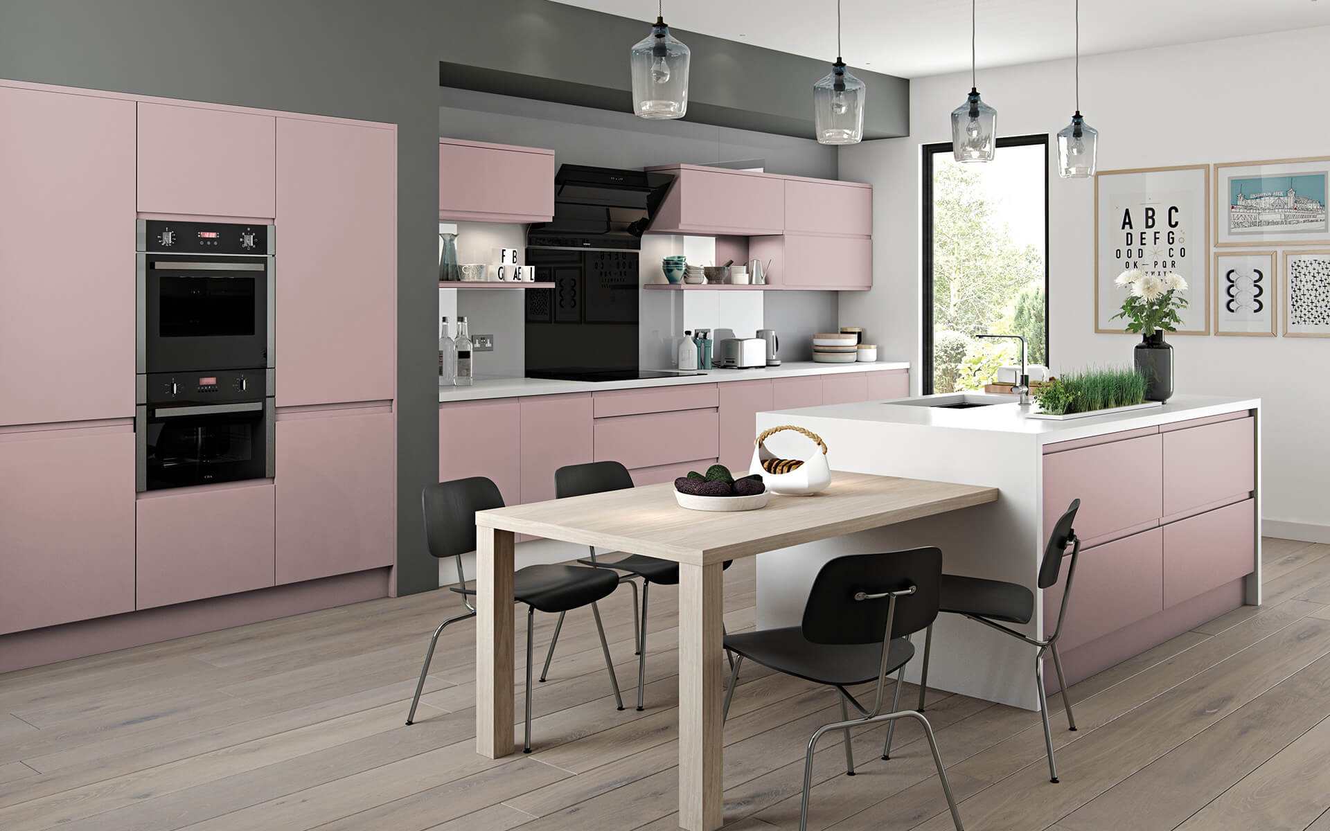 Marino Heritage Pink J Pull Handleless Kitchen from Better Kitchens