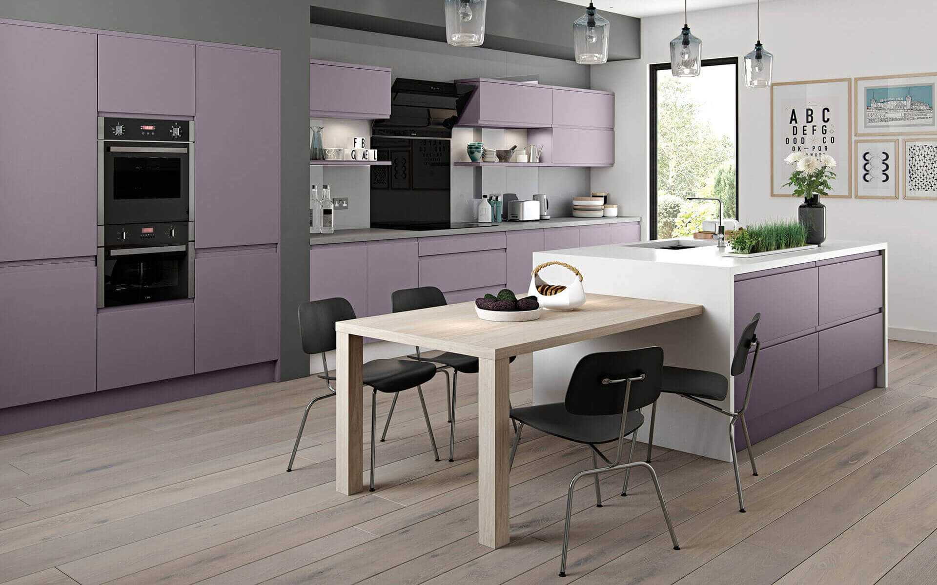 Marino French Lavender Painted J Pull Handleless Kitchen from Better Kitchens
