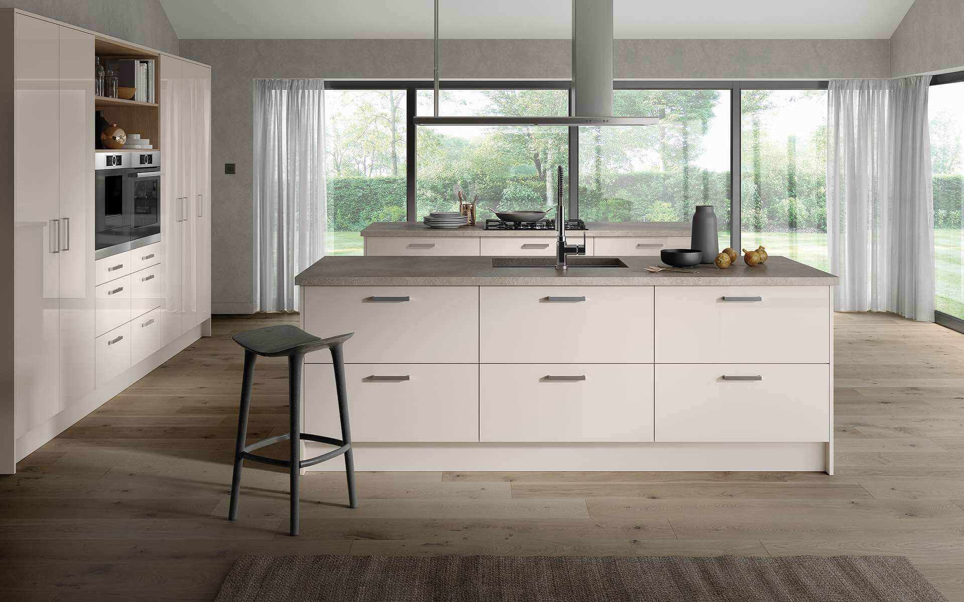 Treviso Cashmere Gloss Modern Slab Door Kitchen Style - Better Kitchens