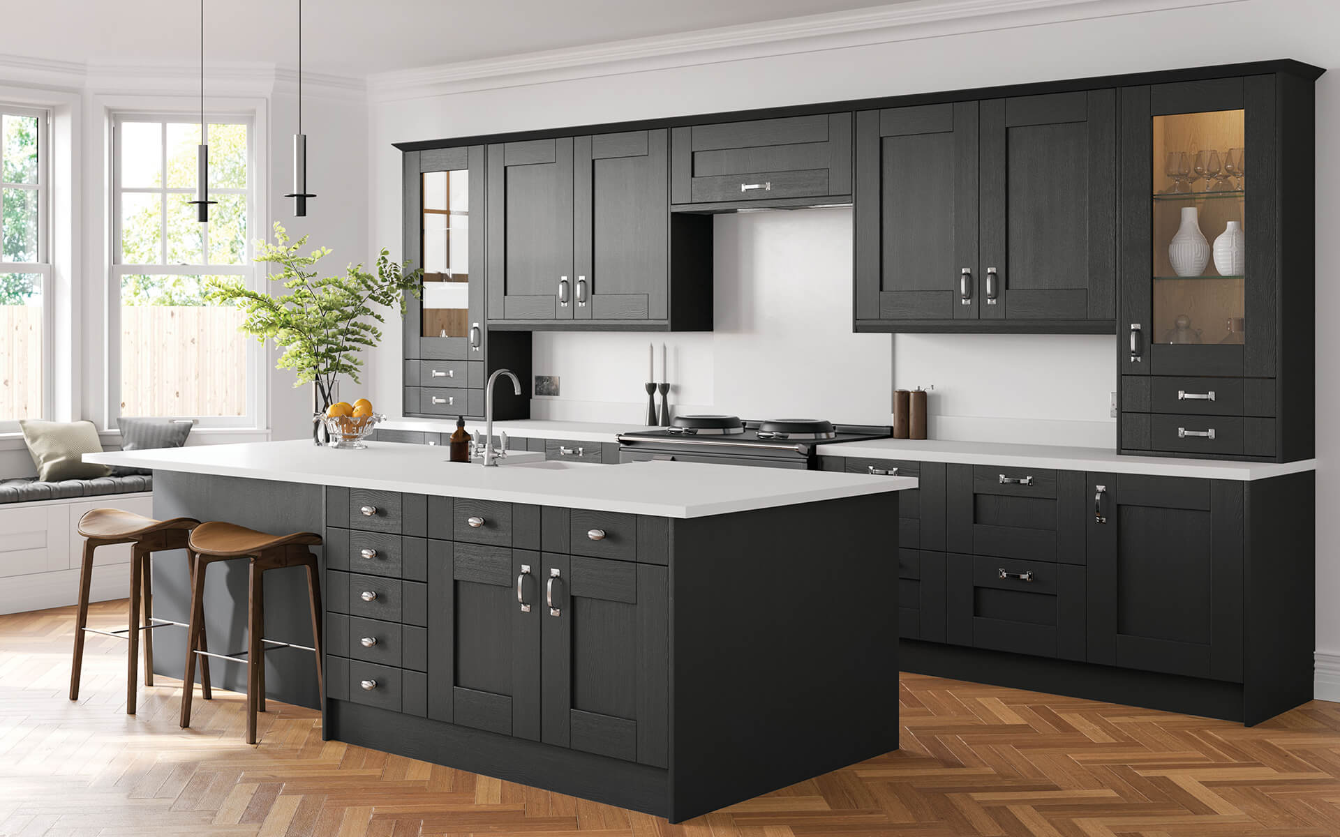 Lynton Graphite Shaker Kitchen with Corner Seating Area on Island - Better Kitchens