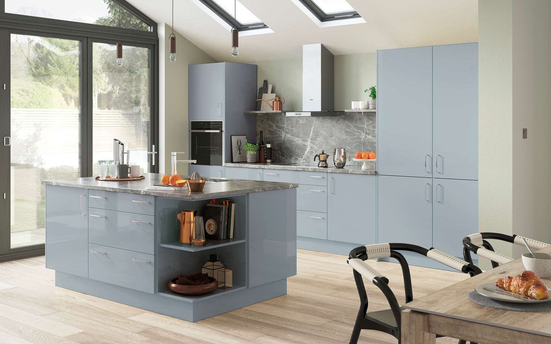 Wooden planked kitchen flooring installed before and under the kitchen island - Better Kitchens