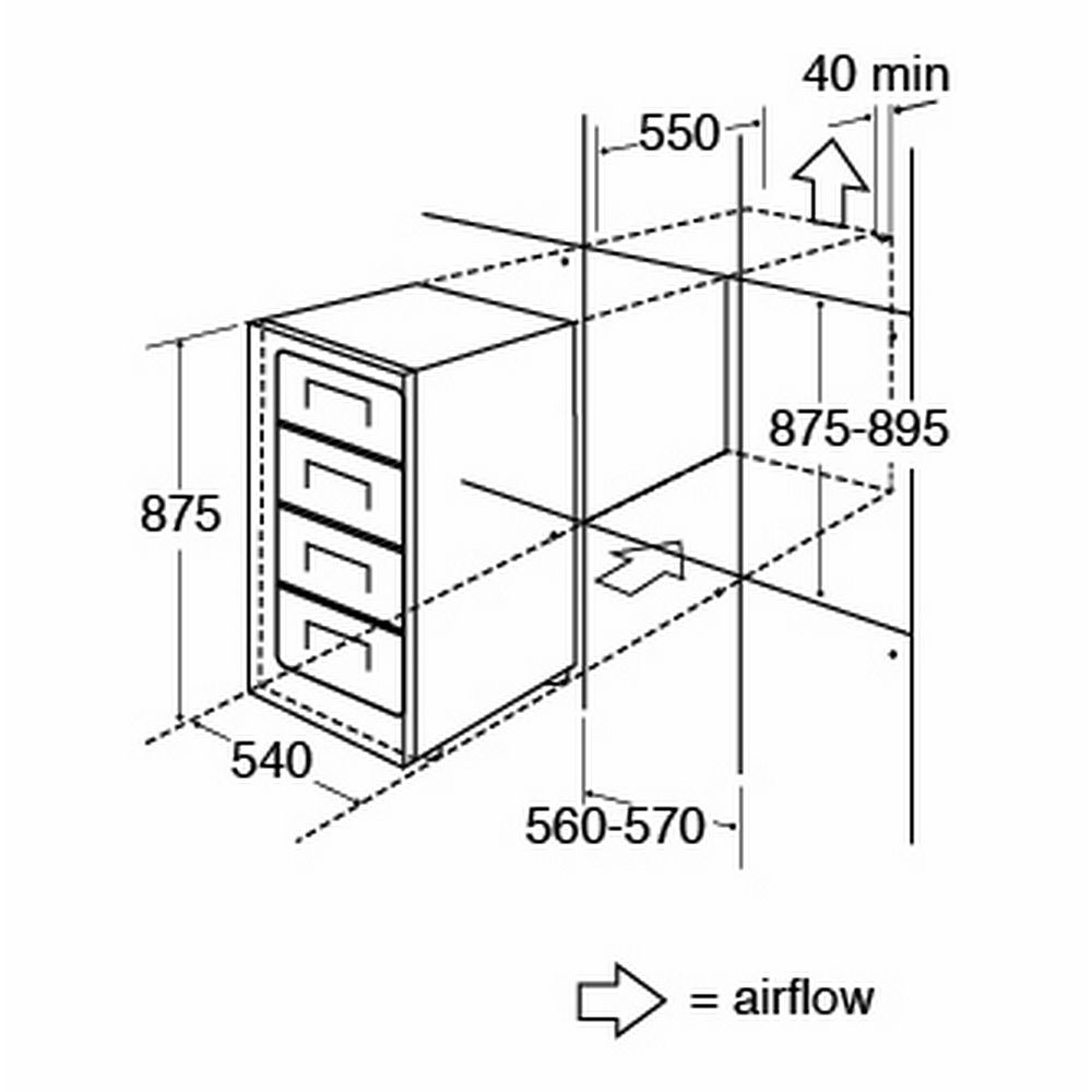 CDA FW482 Integrated/In-Column Freezer to suit 895mm High Door, Reversible Dimensions