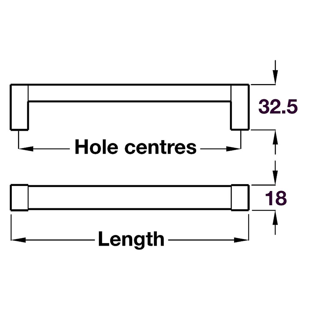 Keswick Square D Handle - Stainless Steel Effect Dimensions