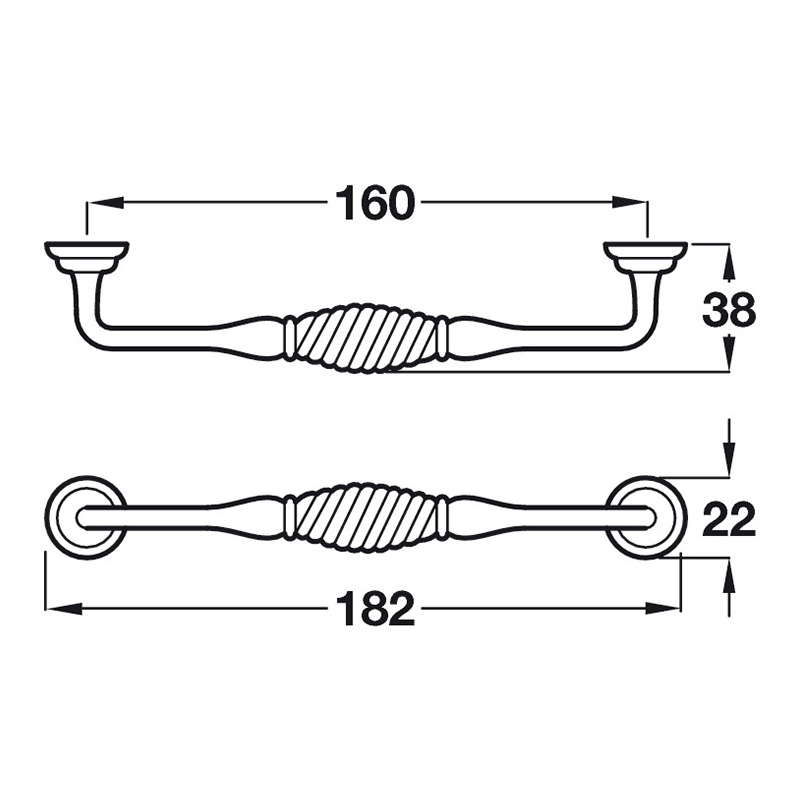 Twister D Handle - Antique Pewter Dimensions