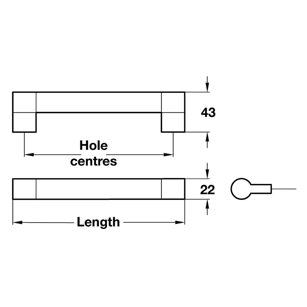 Piper - Keyhole Bar Handle - Stainless Steel Effect - Various Sizes Dimensions