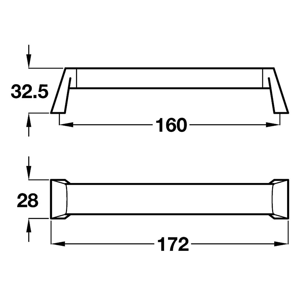 Angled Boss Bar Handle - Stainless Steel Dimensions