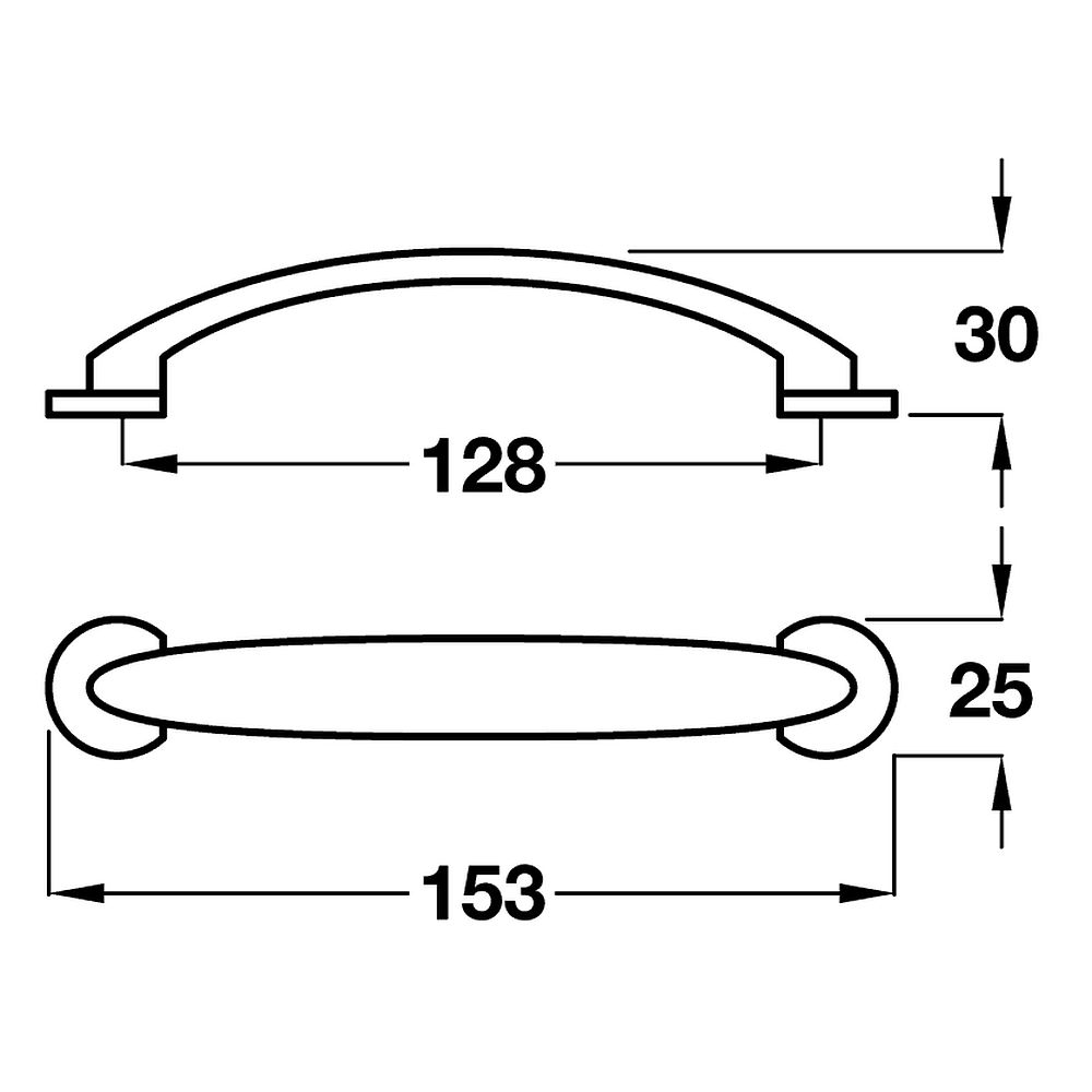 Round Foot Bow Handle - Matt Nickel Dimensions