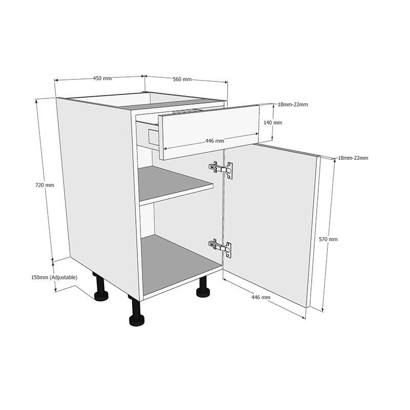 450mm Drawerline Base Unit Dimensions