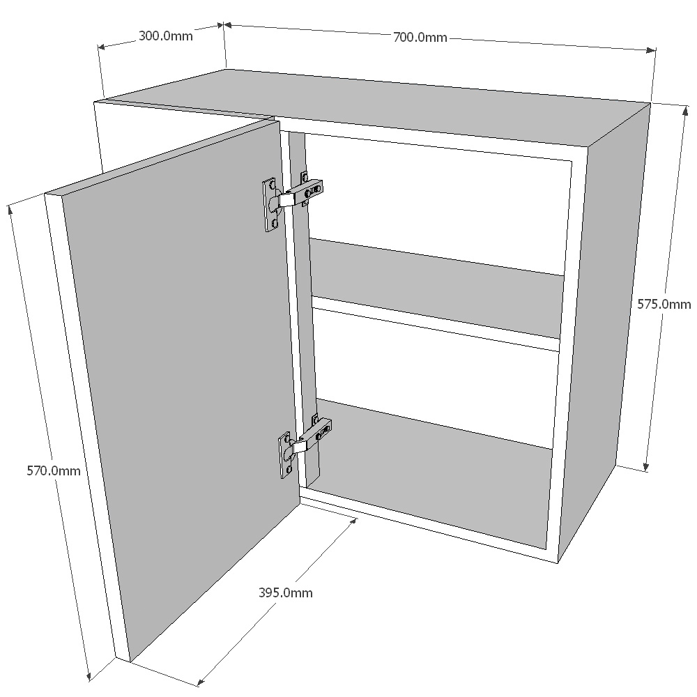700mm Standard Corner Wall Unit - 400mm RH Door (Low) Dimensions