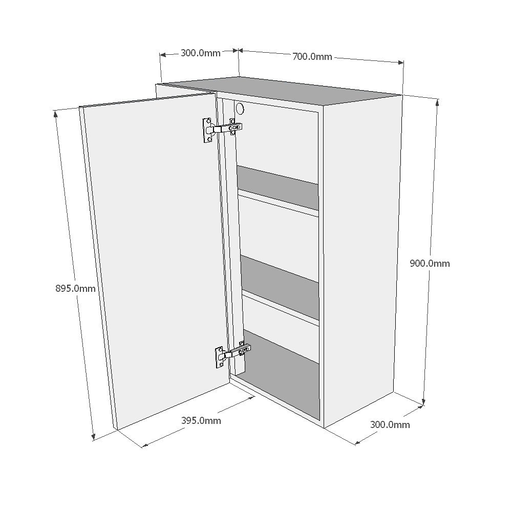 700mm Standard Corner Wall Unit - 400mm Door (Left Blank) (High) Dimensions