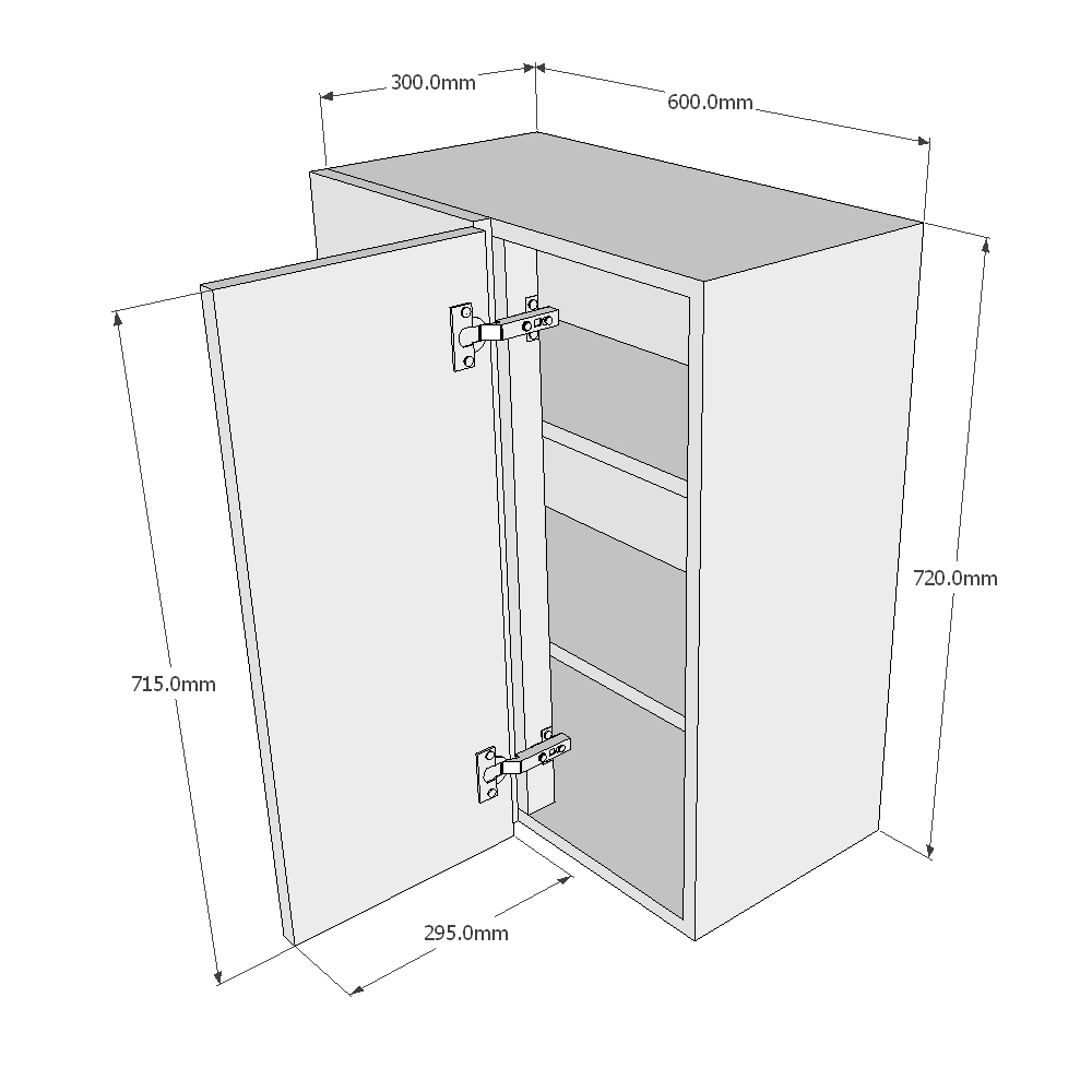 600mm Standard Corner Wall Unit - 300mm RH Door (Medium) Dimensions