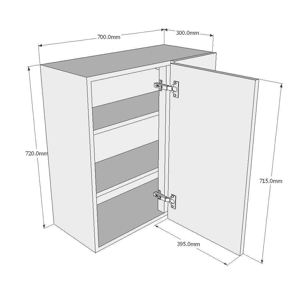 700mm Standard Corner Wall Unit - 400mm LH Door (Medium) Dimensions
