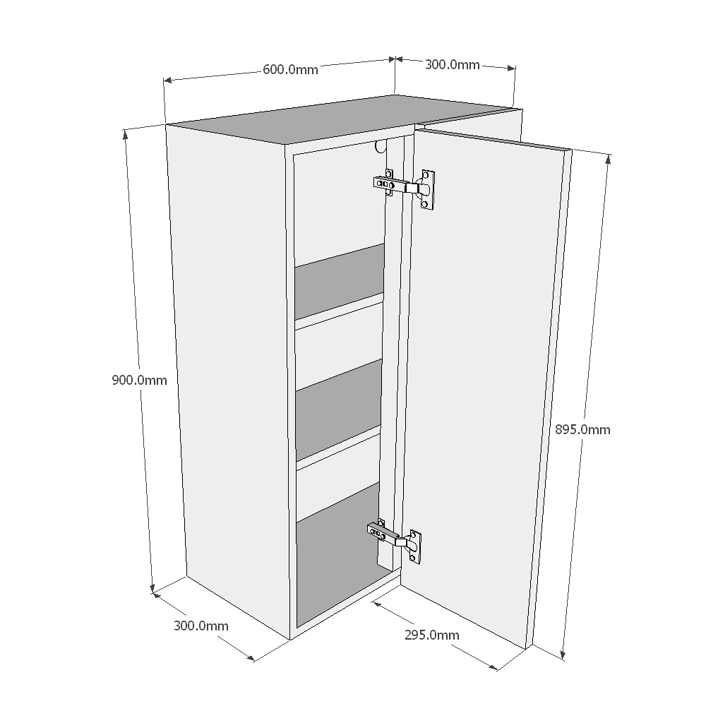 600mm Standard Corner Wall Unit - 300mm Door (Right Blank) (High) Dimensions