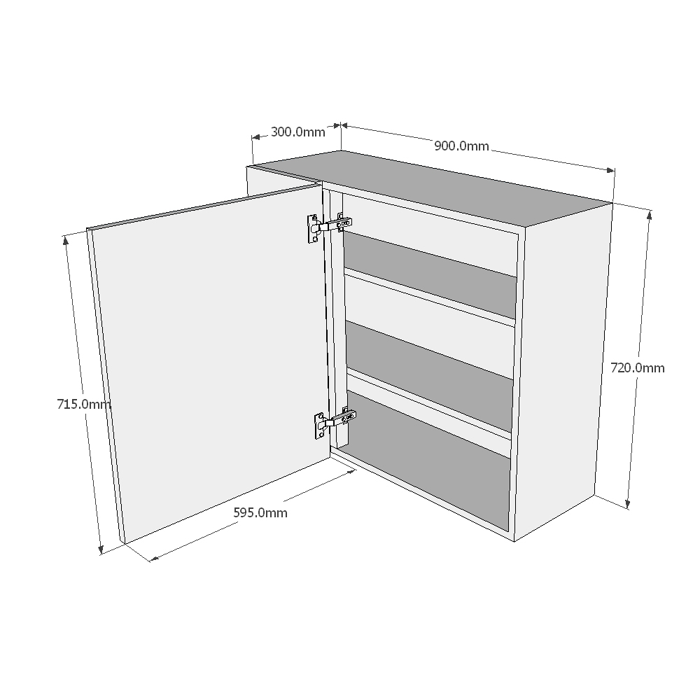 900mm Standard Corner Wall Unit - 600mm RH Door (Medium) Dimensions