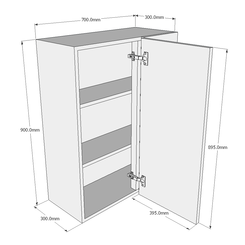 700mm Standard Corner Wall Unit - 400mm LH Door (High) Dimensions