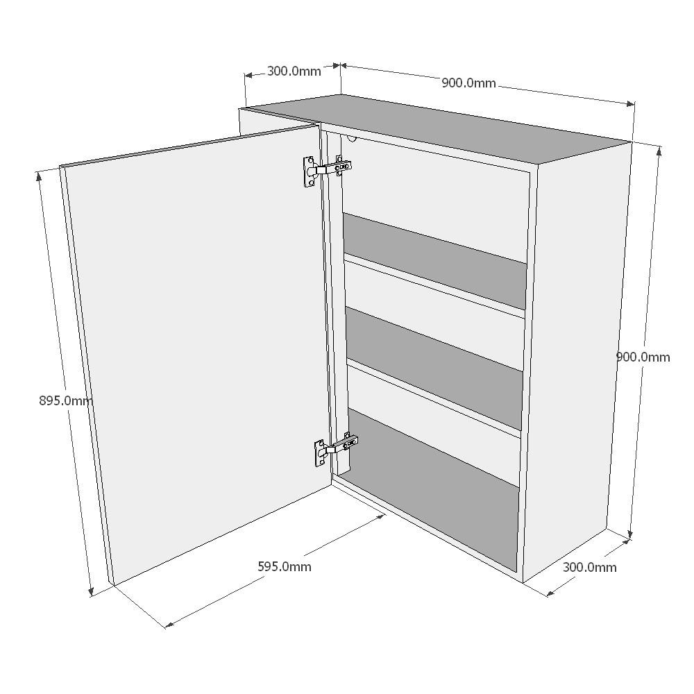 900mm Standard Corner Wall Unit - 600mm Door (Left Blank) (High) Dimensions