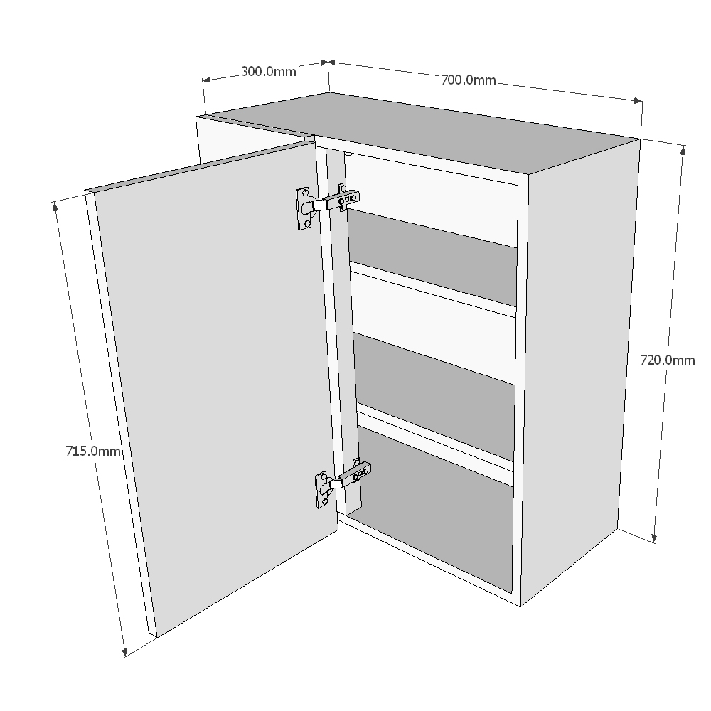 700mm Standard Corner Wall Unit - 400mm RH Door (Medium) Dimensions