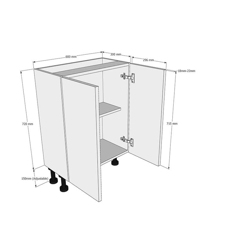 600mm Double Highline Base Unit (300mm Deep) Dimensions