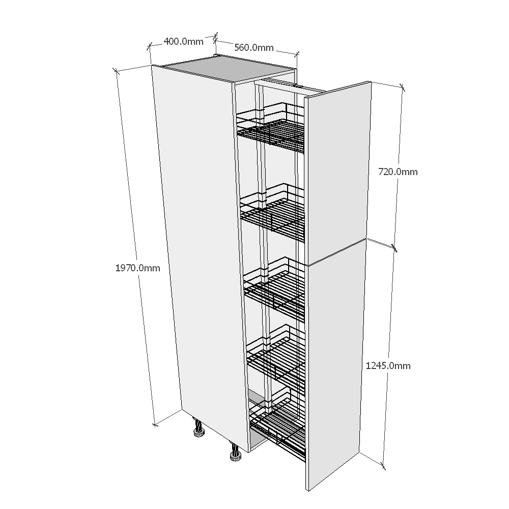 400mm Tall Pull Out Larder Unit - 720mm Top Door (Medium) Dimensions