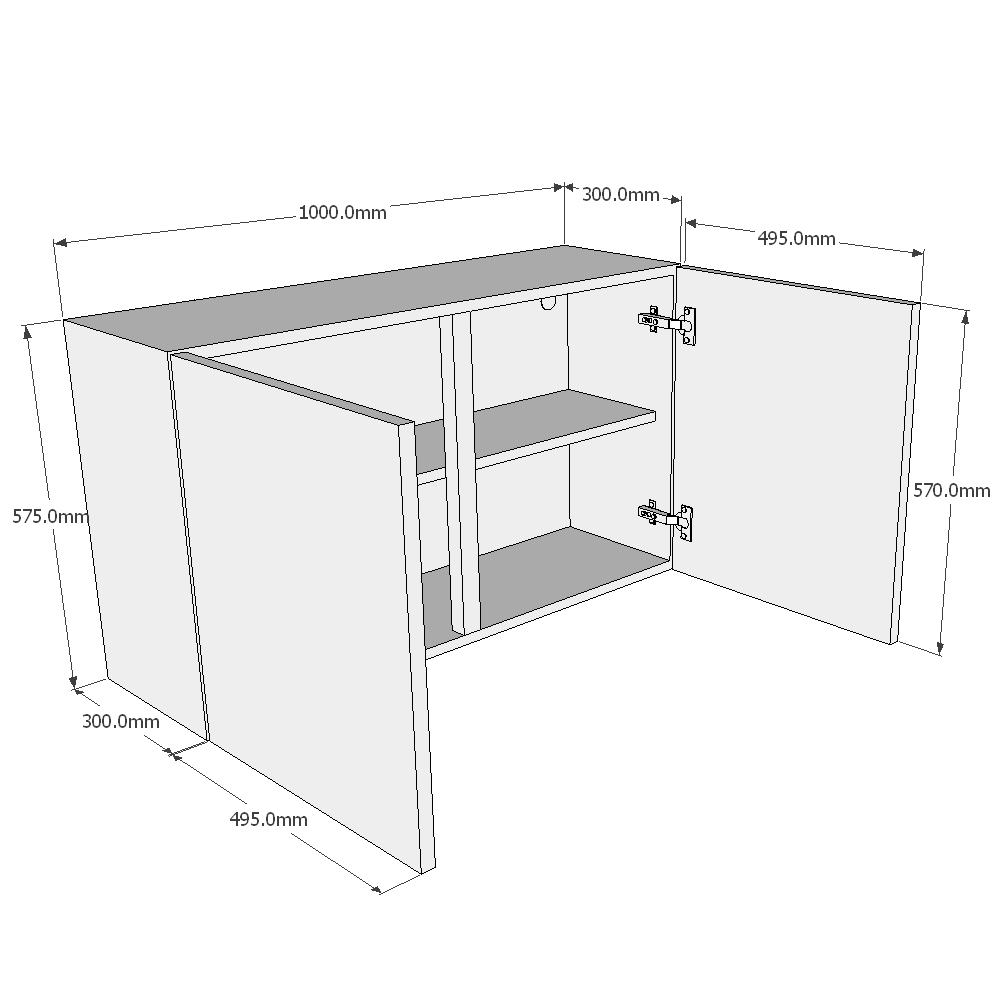 1000mm Double Wall Unit (Low) Dimensions