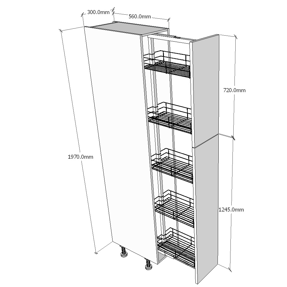 300mm Tall Pull Out Larder Unit - 720mm Top Door (Medium) Dimensions